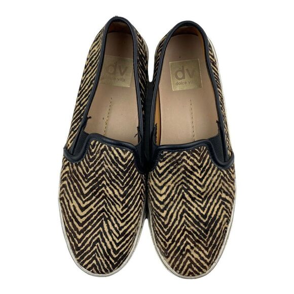 Dv dolce Vita Women's Black Brown Faux Fur Animal Print Sneakers Slip On US 6 - Picture 3 of 11